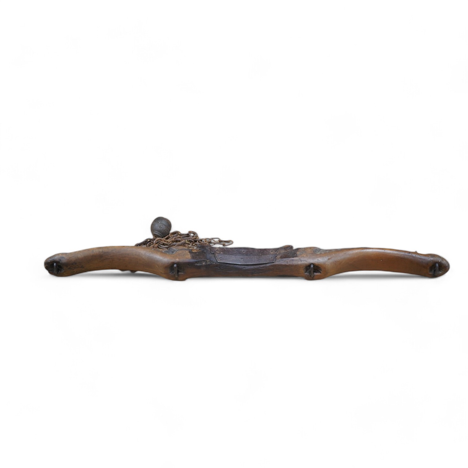 A 19th century Treen and iron yoke, 132cm. Condition - fair